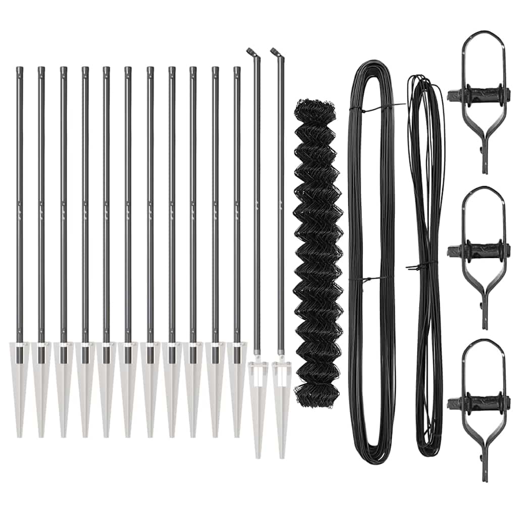 Kettengliedzaun mit Pfosten Grau 1.6 x 25 m Stahl